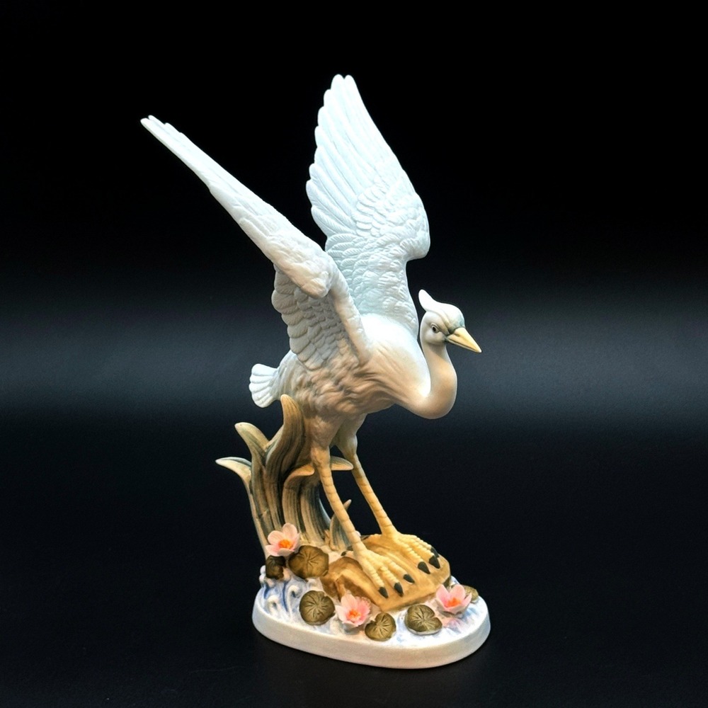 Heron Figurine Andrea by Sadek Porcelain White Bird Marsh Scene Vintage Decor